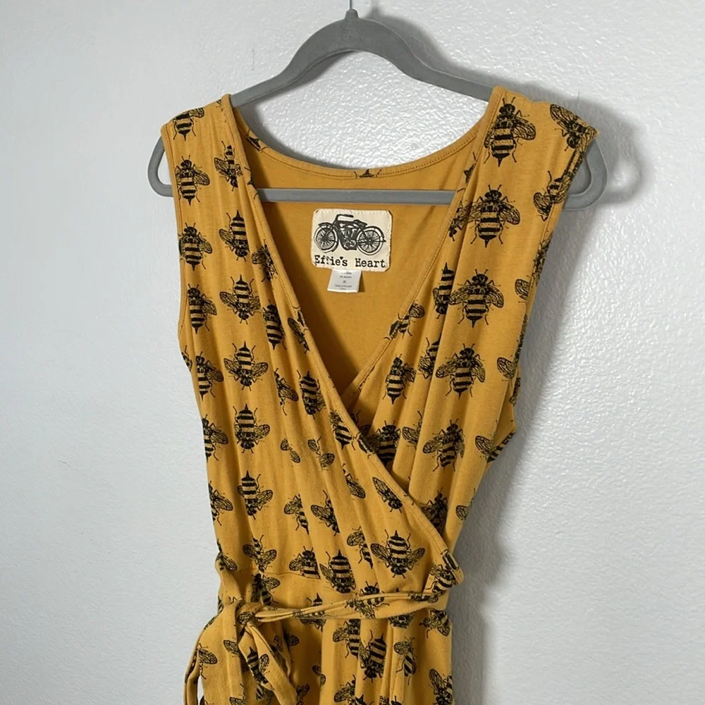 Effie’s Heart Mustard Yellow Bee Novelty Print Wrap top dress with pockets XL - Picture 3 of 11